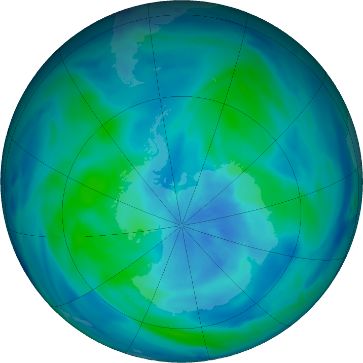 Antarctic ozone map for 22 March 2021